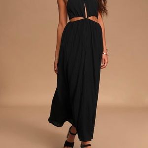 Streamlined Style Black Tie-Back Cutout Maxi Dress